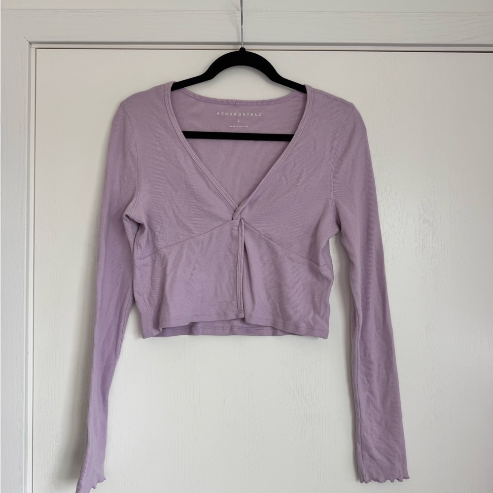 Aeropostale Light Lavender Twist-Front Long Sleeve Top